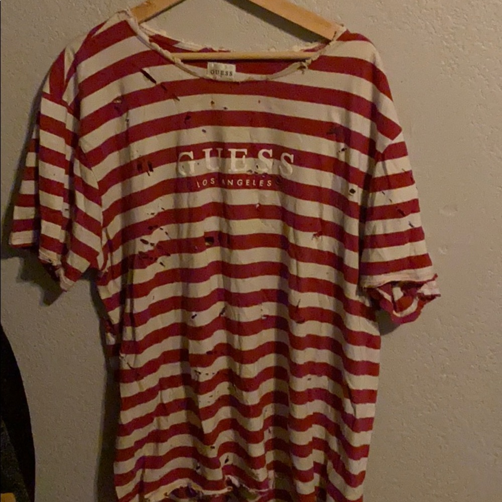 Guess Red and White Distressed shirt